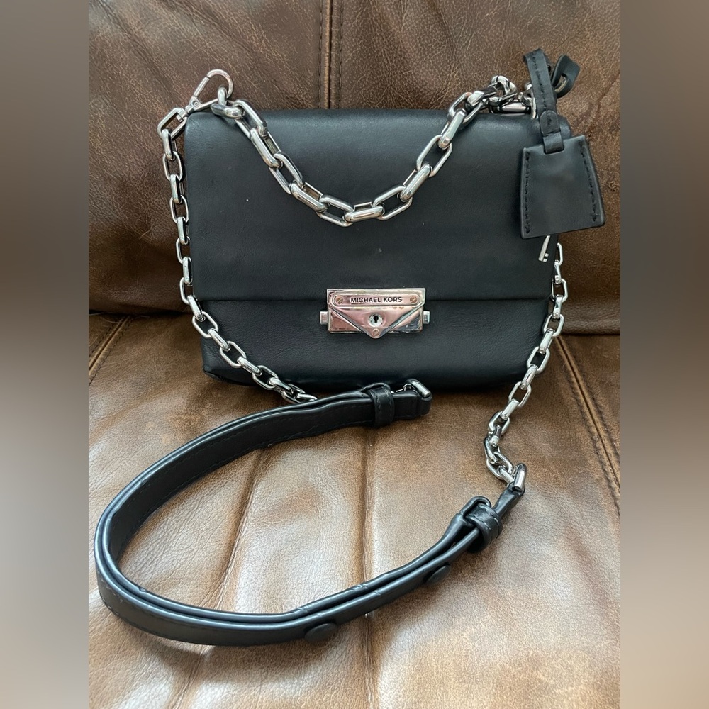 Michael Kors Cece Medium Flap Shoulder/Hand Bag Crossbody In Black With Chains